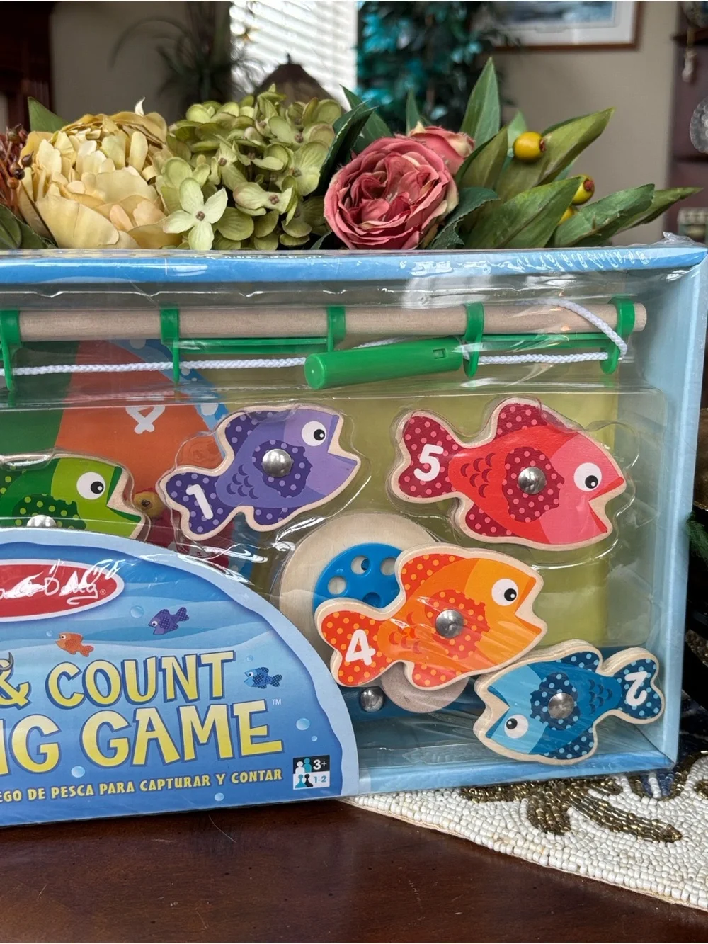 Melissa & Doug Catch & Count Wooden Fishing Game 2 Magnetic Toy Rods Learning